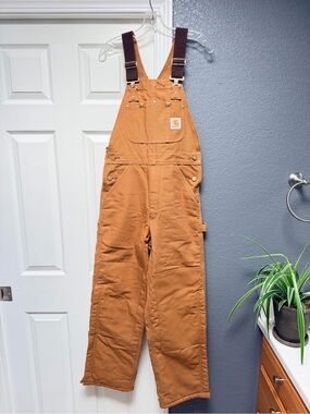 Carhartt Tan Duck Canvas Overalls with Dark Brown Straps